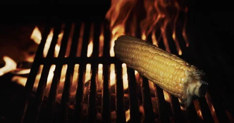 One cob of corn is fried on a hot grill Stock Footage 158282913