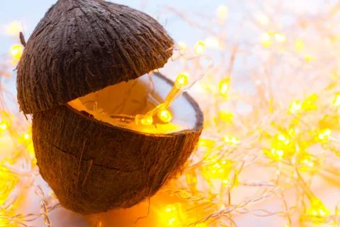 One coconut on the table Stock Photos