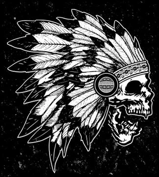 One color Indian skull vector illustration t shirt graphic design Illustrazione stock