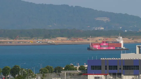 ONE container vessel sailing near Singapore coast Stock-Footage 337628815