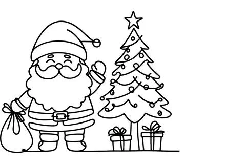One Continuous black line art drawing of Merry Christmas tree. Hand drawn o.. Stock Illustration