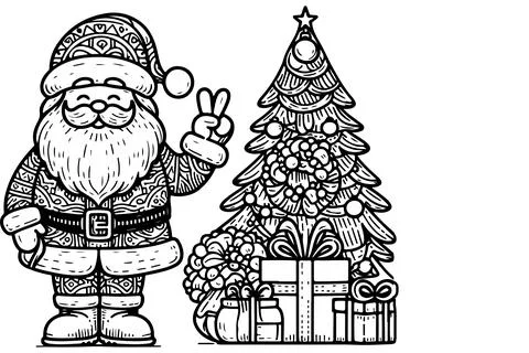 One Continuous black line art drawing of Merry Christmas tree. Hand drawn o.. Illustrazione stock