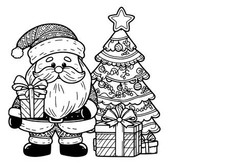 One Continuous black line art drawing of Merry Christmas tree. Hand drawn o.. Stock Illustration