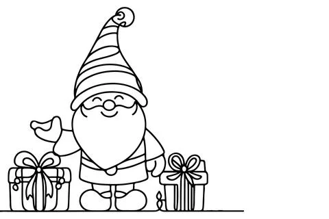 One Continuous black line art drawing of Merry Christmas tree. Hand drawn o.. Stock Illustration
