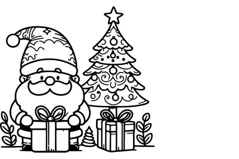One Continuous black line art drawing of Merry Christmas tree. Hand drawn o.. Stock Illustration