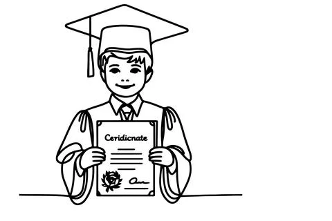 One continuous black line art drawing of school student kid graduate holdin.. Stock Illustration