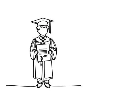 One continuous black line art drawing of school student kid graduate holdin.. Illustrazione stock