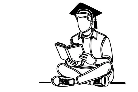 One continuous black line art drawing of school student kid graduate holdin.. Stock Illustration