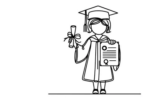 One continuous black line art drawing of school student kid graduate holdin.. Stock Illustration