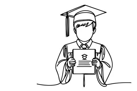 One continuous black line art drawing of school student kid graduate holdin.. Stock Illustration