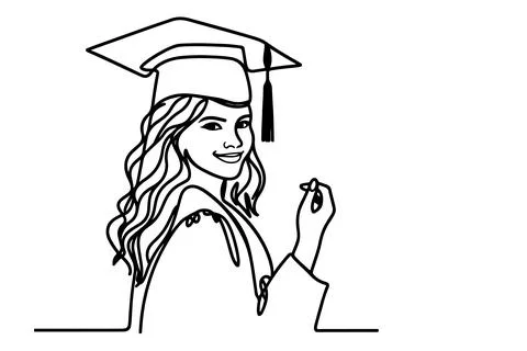 One continuous black line art drawing of school student kid graduate holdin.. Stock Illustration