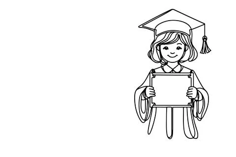 One continuous black line art drawing of school student kid graduate holdin.. Stock Illustration