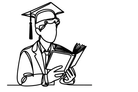 One continuous black line art drawing of school student kid graduate holdin.. Stock Illustration