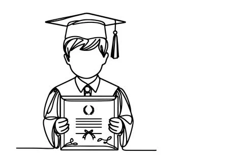 One continuous black line art drawing of school student kid graduate holdin.. Stock Illustration