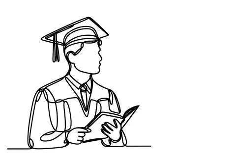 One continuous black line art drawing of school student kid graduate holdin.. Stock Illustration