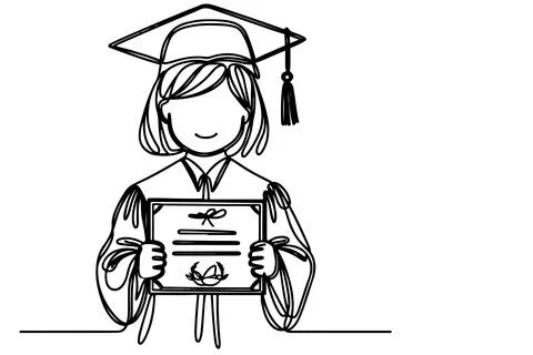 One continuous black line art drawing of school student kid graduate holdin.. Stock Illustration