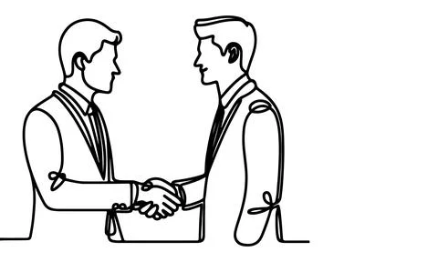 One continuous black line drawing closeup businessmen handshake outline doo.. Stock Illustration