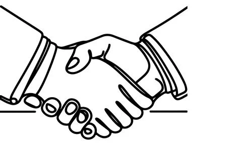 One continuous black line drawing closeup businessmen handshake outline doo.. Stock Illustration