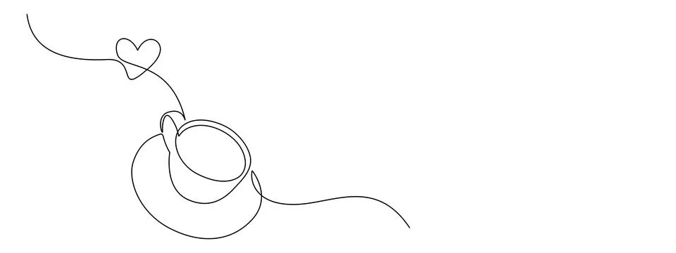 One continuous drawing of cup coffee with heart symbol. Hot drink and mug of tea Stock Illustration