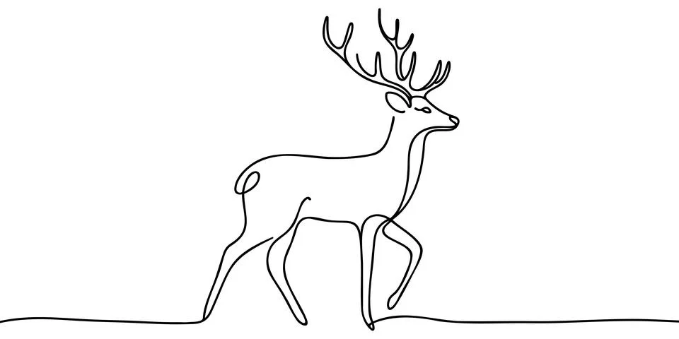One continuous drawing of a deer. Deer wildlife illustration in simple line v Stock Illustration