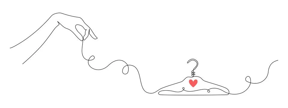 One continuous drawing of hanger with hand. Concept symbol for dry cleaning and Stock Illustration