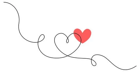 One continuous drawing of heart and color shape love sign. Thin flourish and Stock Illustration