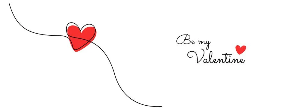 One continuous drawing of red heart and love sign. Thin flourish and romantic Stock Illustration