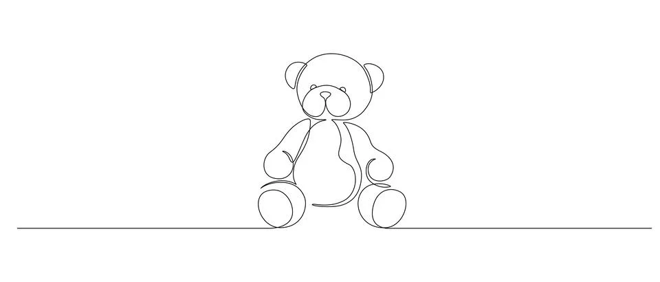 One continuous drawing of a teddy bear. Sweet Baby toy symbol of childrens Stock Illustration