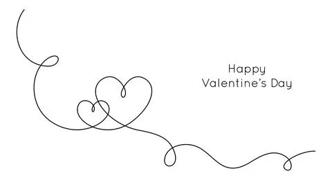 One continuous drawing of two hearts and love sign. Thin flourish and romantic Stock Illustration