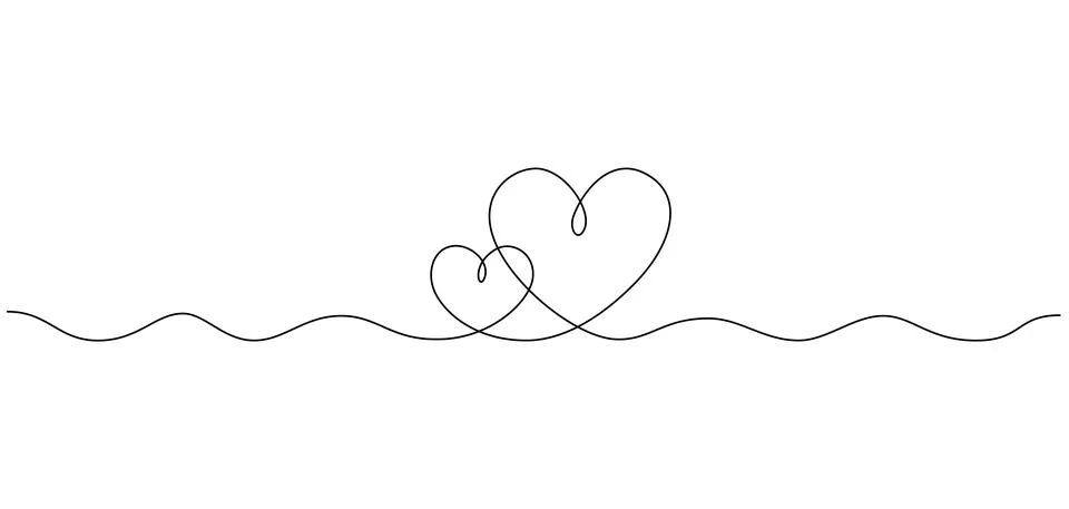 One continuous drawing of two hearts and love signs. Thin stroke and romantic Stock Illustration