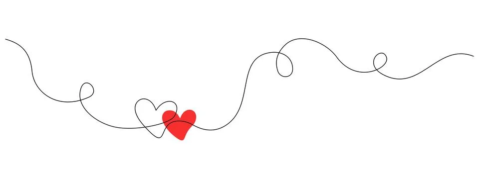 One continuous drawing of two hearts with red color love sign. Thin flourish Stock Illustration