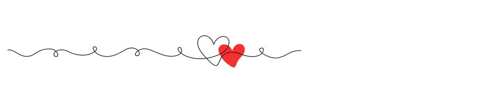 One continuous drawing of two hearts with red color love sign. Thin flourish Stock Illustration