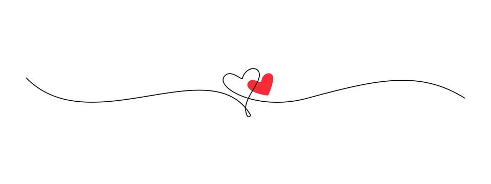 One continuous drawing of two hearts with red color love sign. Thin flourish Stock Illustration