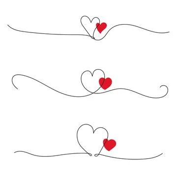 One continuous drawing of two hearts with red color love sign. Thin flouris.. Illustrazione stock