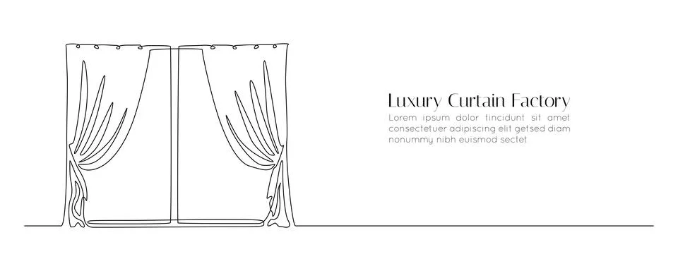 One continuous drawing of window with curtains. Living room interior concept Stock Illustration