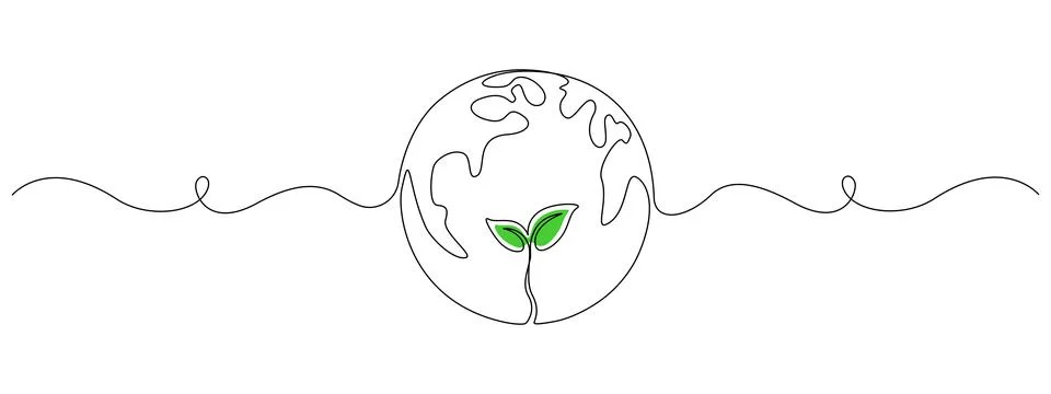 One continuous drawing of World environment day. Earth globe with plant sprouted Stock Illustration