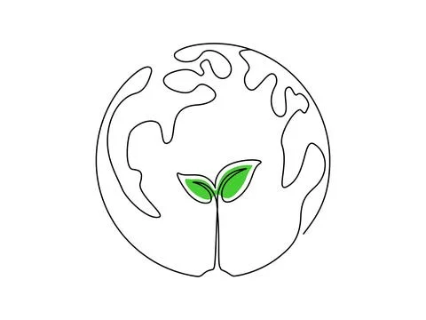 One continuous drawing of World environment day. Icon earth globe with plant Stock Illustration
