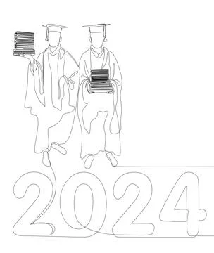 One continuous line of 2024 Graduation. Thin Line Illustration vector conce.. Stock Illustration