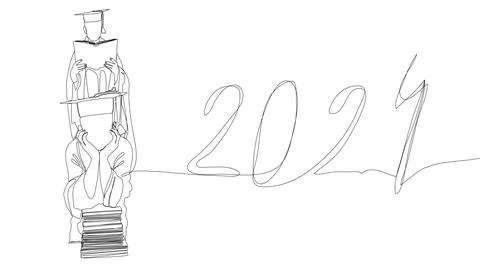 One continuous line of 2024 Graduation. Thin Line Illustration vector conce.. Stock-Illustration
