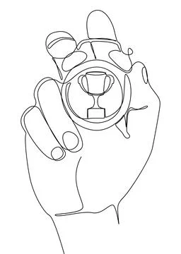 One continuous line of alarm clock with Award Prize. Thin Line Illustration.. Illustration