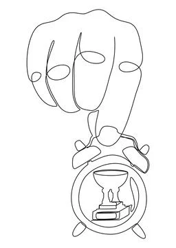 One continuous line of alarm clock with Award Prize. Thin Line Illustration.. Stock Illustration