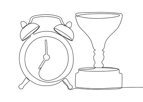 One continuous line of alarm clock with Award Prize. Thin Line Illustration.. Stock Illustration
