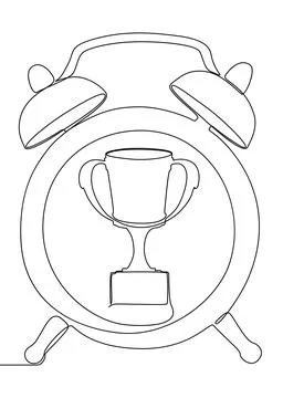 One continuous line of alarm clock with Award Prize. Thin Line Illustration.. Illustrazione stock