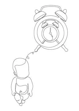 One continuous line of Alarm Clock and baby child. Thin Line Illustration v.. Illustrazione stock