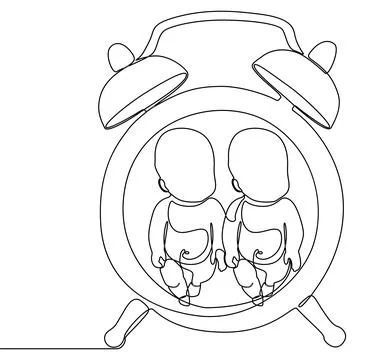 One continuous line of Alarm Clock and baby child. Thin Line Illustration v.. Illustrazione stock