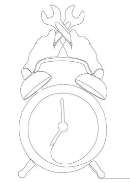 One continuous line of alarm clock with Wrench. Thin Line Illustration vect.. Stock Illustration
