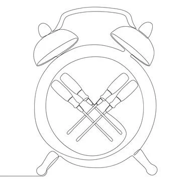 One continuous line of alarm clock with Screwdriver. Thin Line Illustration.. Illustrazione stock