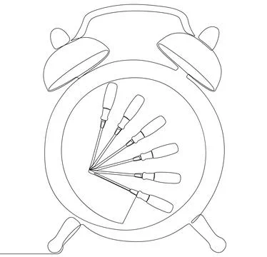 One continuous line of alarm clock with Screwdriver. Thin Line Illustration.. Illustrazione stock