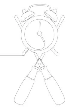 One continuous line of alarm clock with Screwdriver. Thin Line Illustration.. Stock Illustration