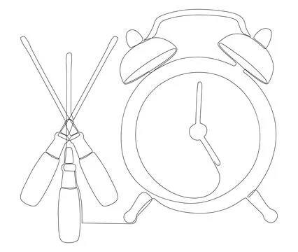 One continuous line of alarm clock with Screwdriver. Thin Line Illustration.. Illustrazione stock
